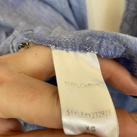 POMANDER PLACE Kenzo blue chambray long sleeve tiered dress - Picture 3 of 6